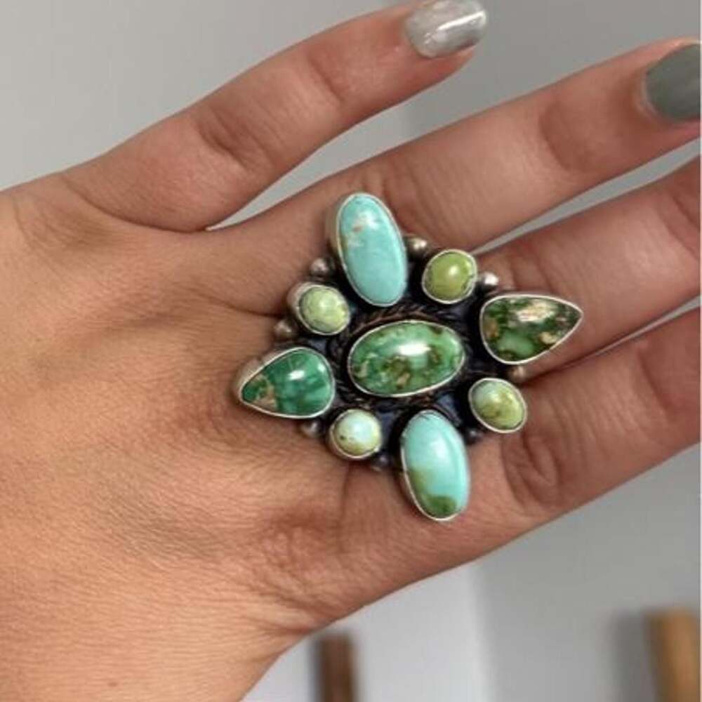 Wilson Dawes Native American Sonoran Turquoise Cluster Ring